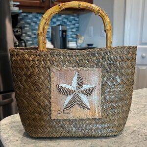 Sun n Sand Paul Brent Woven Tote with Bamboo Handles and Starfish beaded Accent